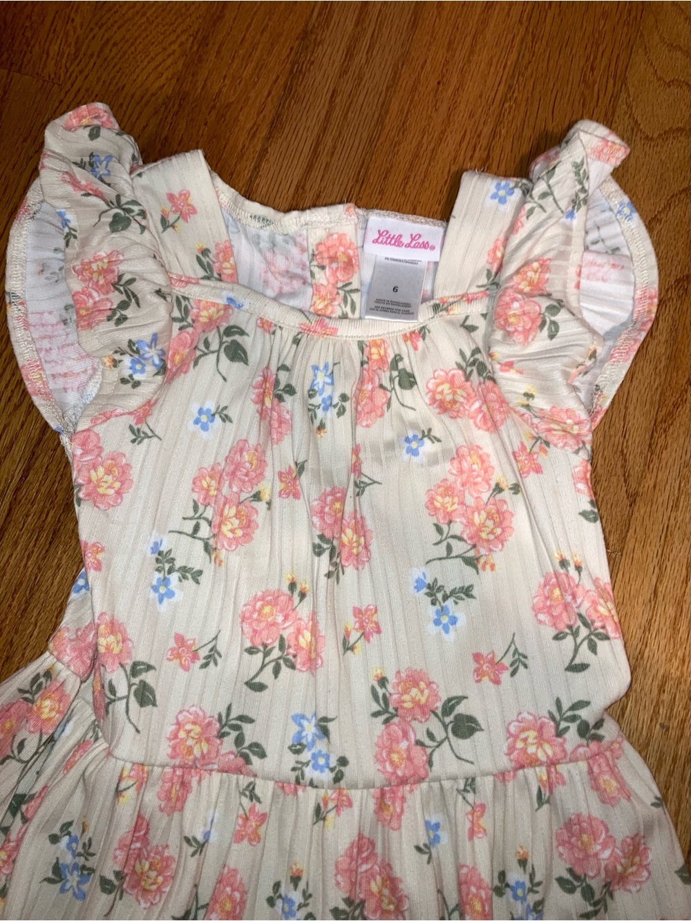 Girls' Floral Ruffle Dress - Cream with Peach Flowers - Picture 2 of 2